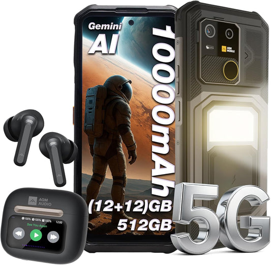 AGM G3 Smartphone Ohne Vertrag Android 15,12+12GB RAM+512GB ROM,64MP+50MP+2MP,10000mAh/6.72 Zoll FHD+120Hz,Dual SIM IP68/NFC/OTG/GPS/Face ID (G3+Buds 