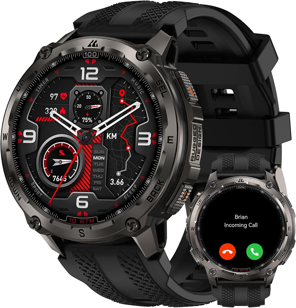 KOSPET Tank T4 GPS Smartwatch Herren, Voll Edelstahl, 6 Satelliten-System & Offline-Karten, 10ATM Wasserdicht (45 m Tauchen), 50-Tage Akku, Bluetooth-