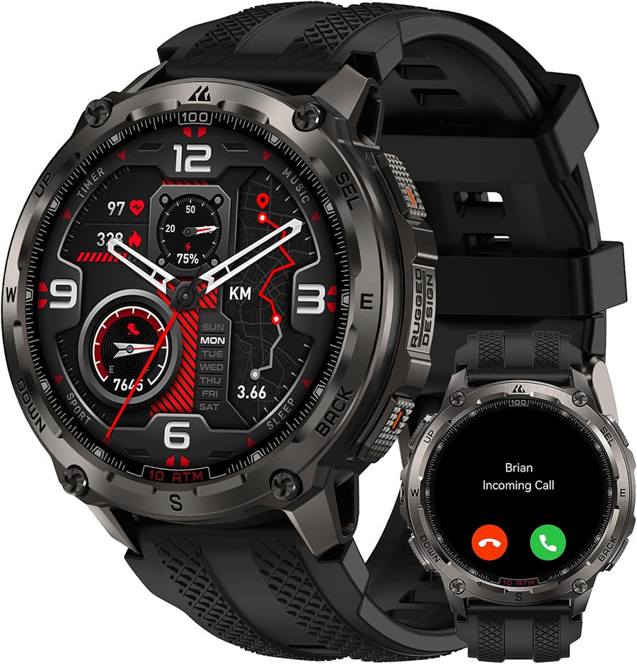 KOSPET Tank T4 GPS Smartwatch Herren, Voll Edelstahl, 6 Satelliten-System & Offline-Karten, 10ATM Wasserdicht (45 m Tauchen), 50-Tage Akku, Bluetooth-