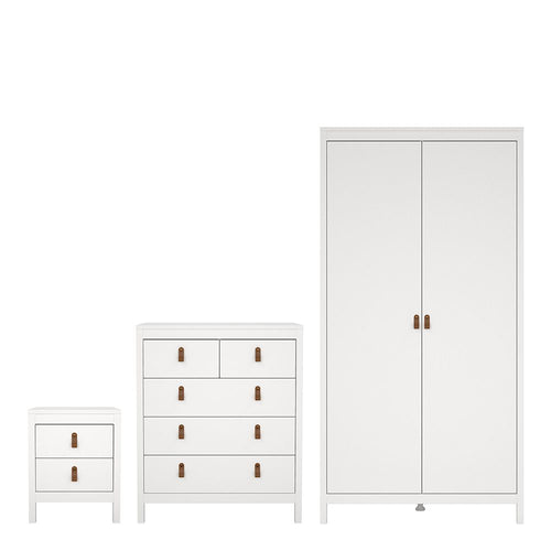 Barcelona - Bedside Table 2 drawers +  3+2 Drawer Chest + 2 Door Wardrobe - White