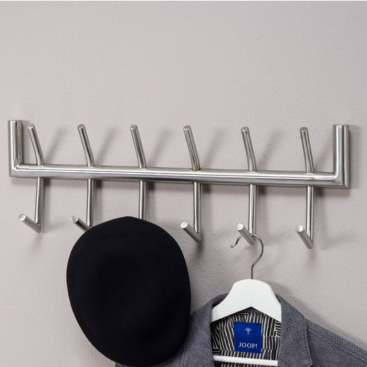 FineBuy Wandgarderobe Metall Silber 60 cm - Design Garderobenpaneel - Wand Garderobenleiste mit Hakenleiste -  6 Kleiderhaken