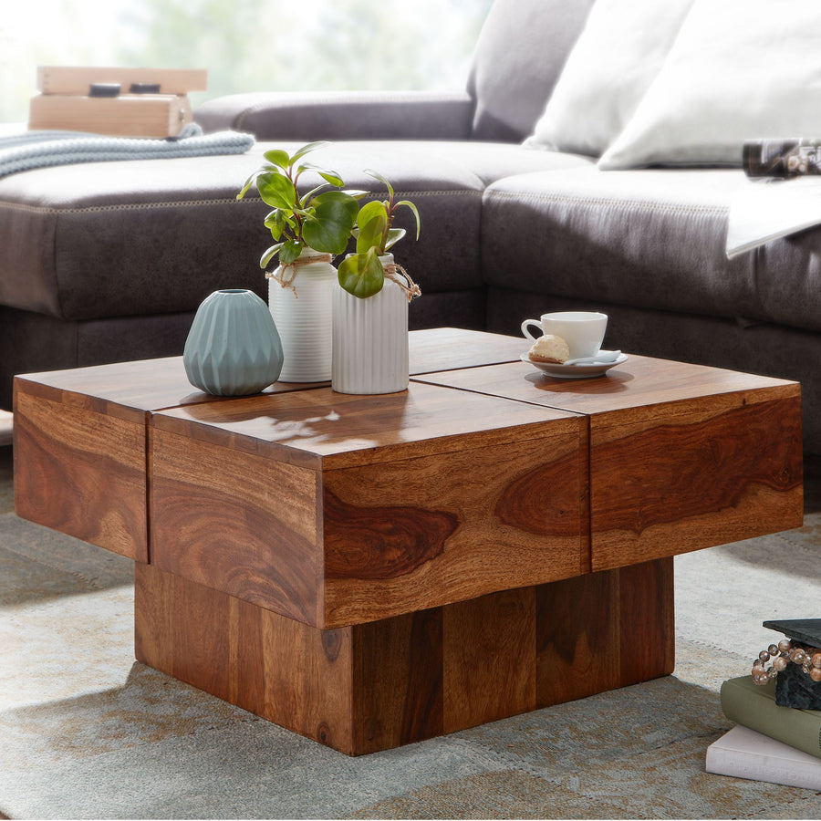 FineBuy Couchtisch 57,5x57,5x30 cm Sheesham Massivholz Sofatisch Quadratisch, Design Wohnzimmertisch Kaffeetisch Massiv, Kleiner Tisch Wohnzimmer Mode