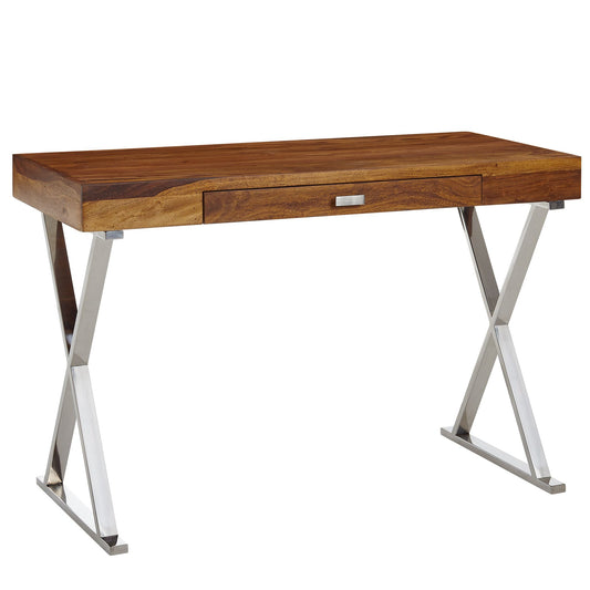 FineBuy Schreibtisch 120x55x78 cm Sheesham Massivholz / Metall, Design Bürotisch mit Schublade, HomeOffice Laptoptisch Computertisch mit Stauraum