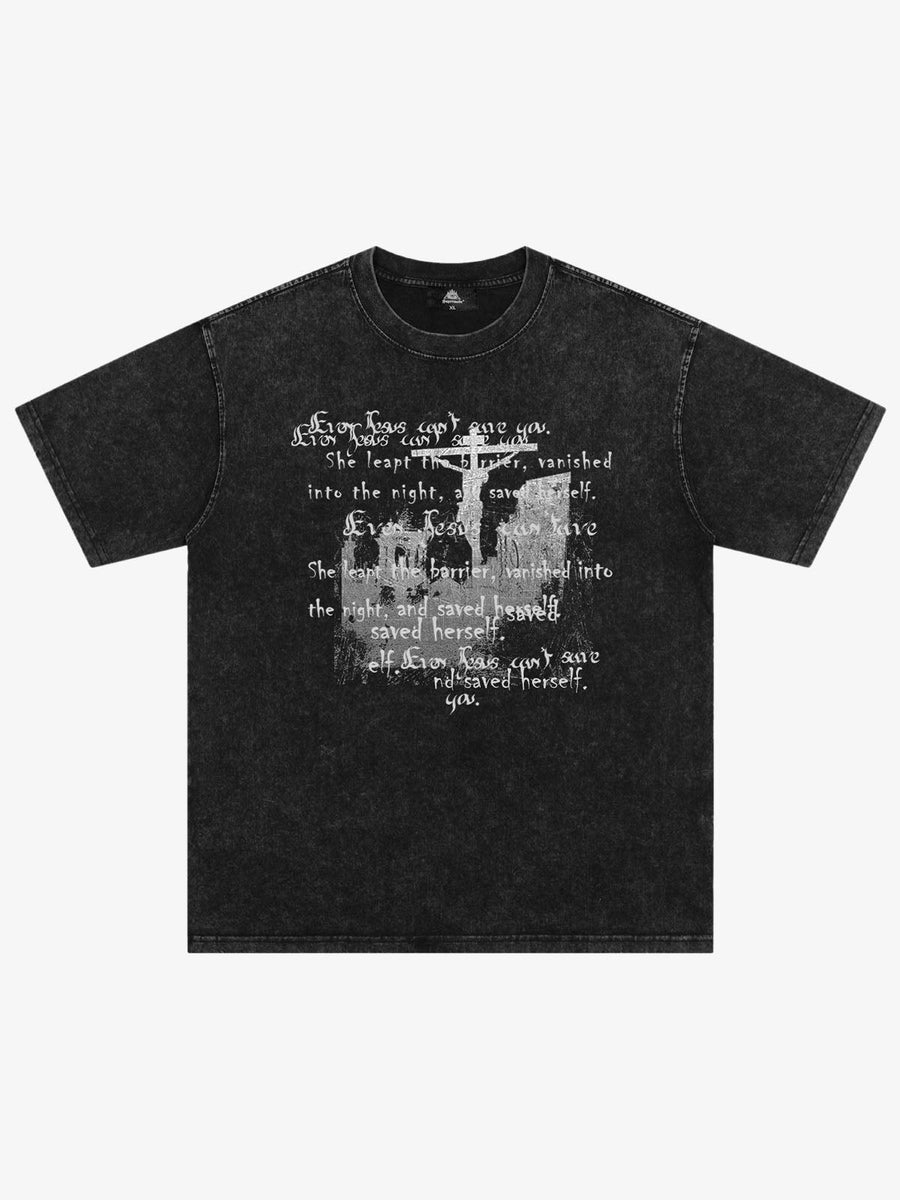 Washed Cross Overlay Text Graphic T-Shirt - Wash Water Black / M