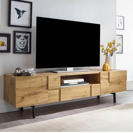 FineBuy Lowboard Holz Eiche-Dekor 160x46x43 cm TV-Kommode mit zwei Türen, Design TV-Schrank Hoch, Fernsehtisch Fernsehschrank Modern, Fernsehkommode W