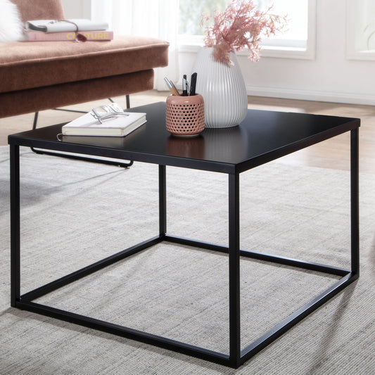 FineBuy Couchtisch 60 x 60 cm quadratisch Schwarz Metall - Industrial Alu Wohnzimmertisch - Skandinavisches Design Beistelltisch für Wohnzimmer Alumin