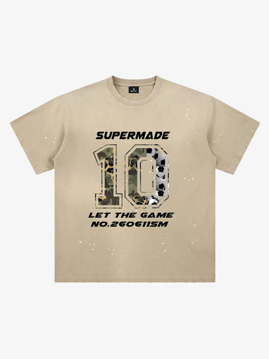 Number 10 Camo and Soccer Graphic T-Shirt - Apricot / M