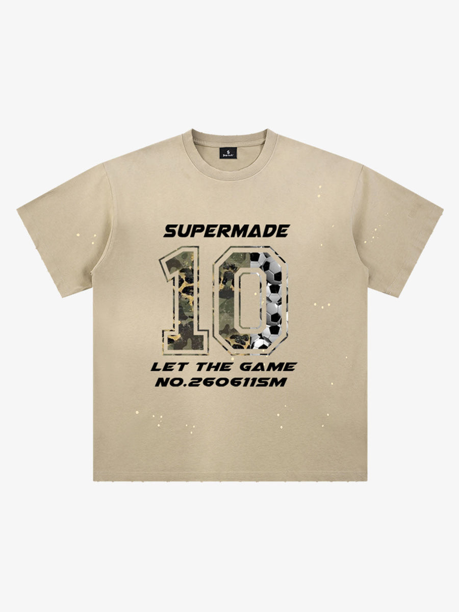 Number 10 Camo and Soccer Graphic T-Shirt - Apricot / M