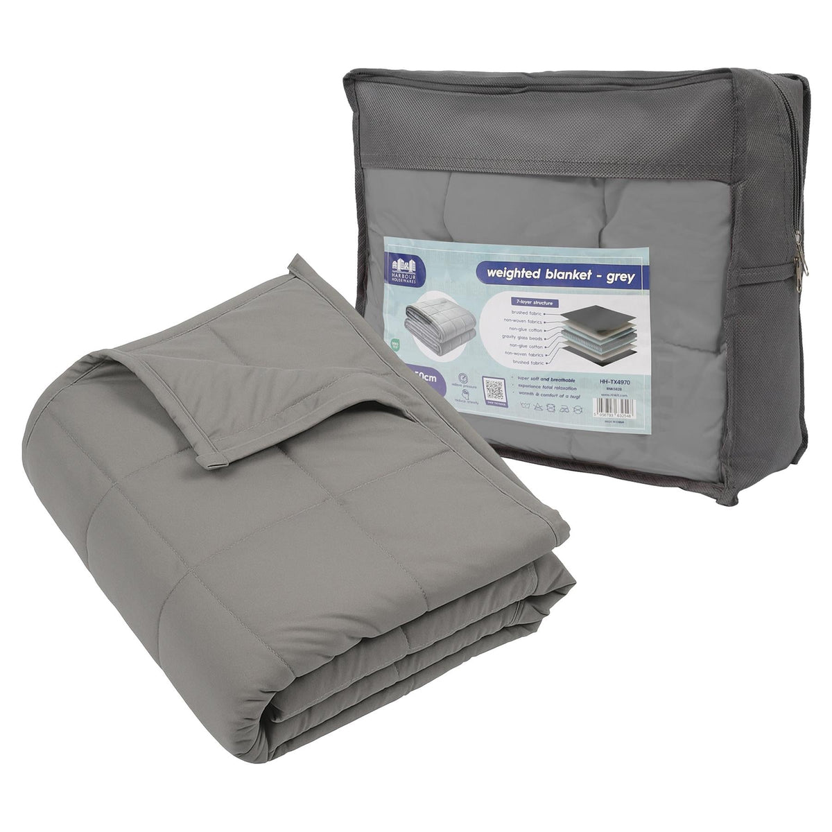 Weighted Blanket with Storage Bag - 125 x 150cm - 4kg - Grey