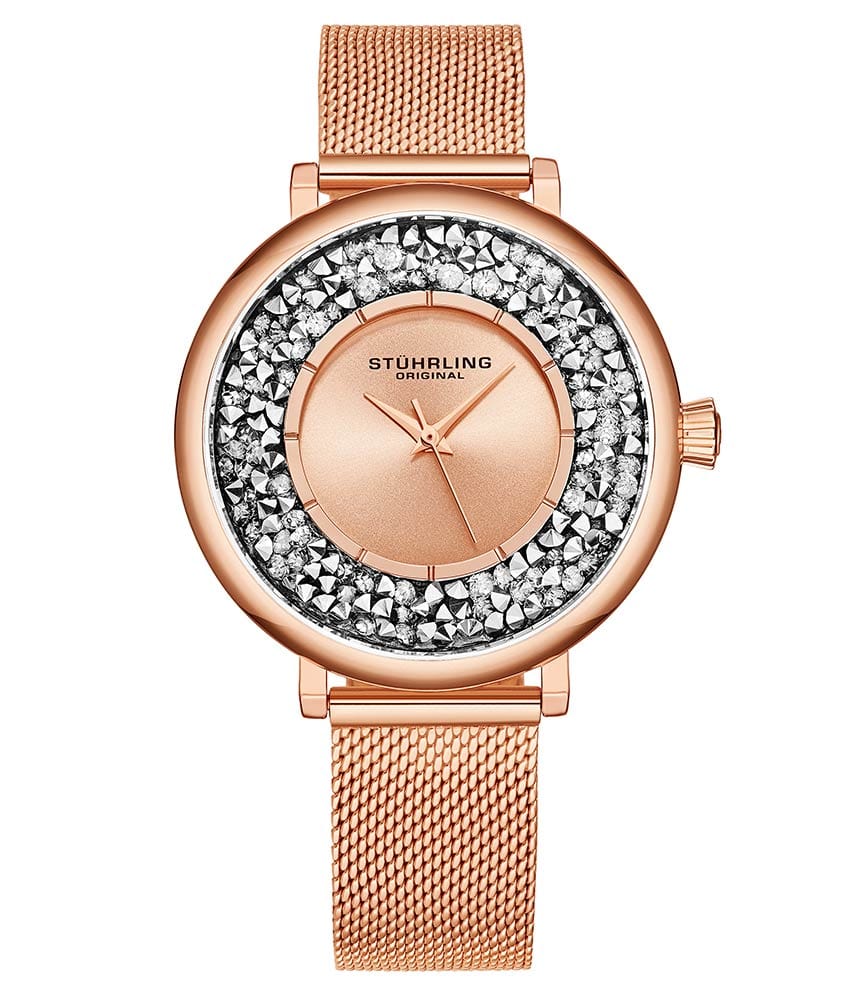 Stührling Glimmer 793A Quartz 38mm Classic - Rose Dial / Rose Case / Rose Stainless Steel Bracelet Rose Gold Layered Foldover Buckle