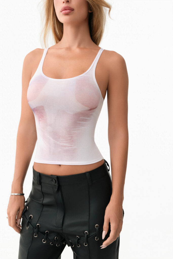 Ivory illusion print tank top