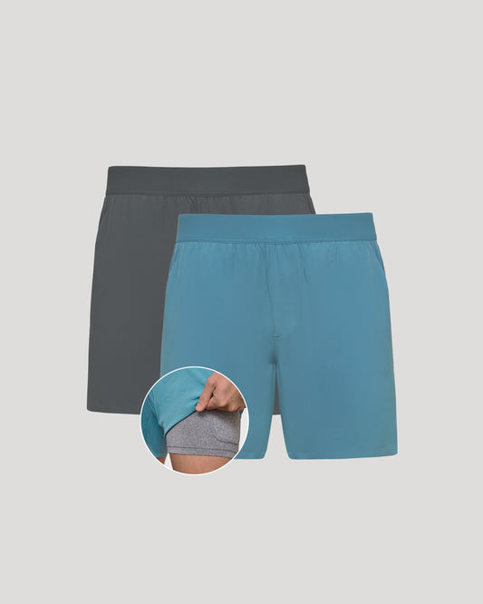 True Classic 7" Carbon Gray & Voyager 2-in-1 Training Shorts 2-Pack | Cotton Blend | Athletic Cut | Small