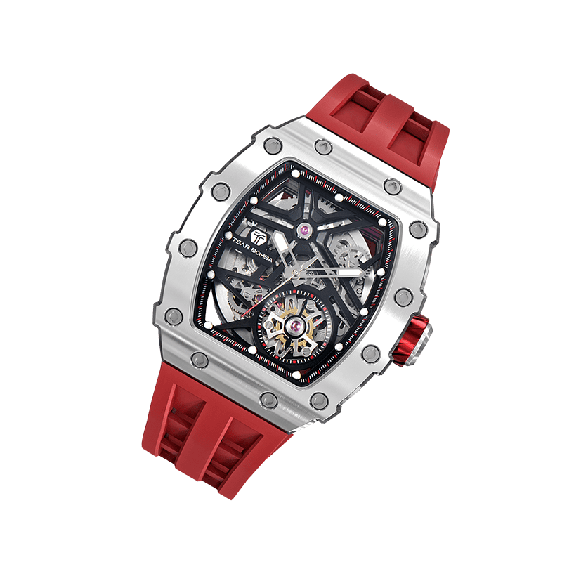 TSAR BOMBA Elemental TB8209A Edelstahl Automatik Tonneau Unique masculino Uhr-Edelstahl Gehäuse-Tourbillon Visible at 5 O'Clock-Gold Schwarz