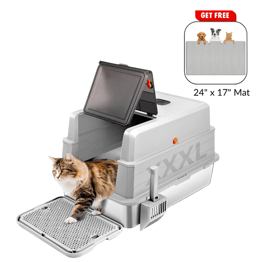 XXXL Extra Large Light Gray Stainless Steel Litter Box with Lid - Light Gray / 28"L x 20"W x 17"H