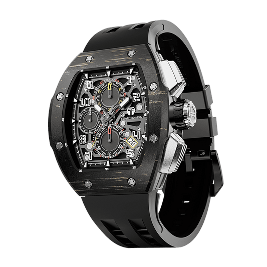 TSARBOMBA Atomic TB8214CF-GLOD BLACK Men's Fashion Watch, tonneau-style, carbon fiber bezel and interchangeable accessories, 316L stainless steel case