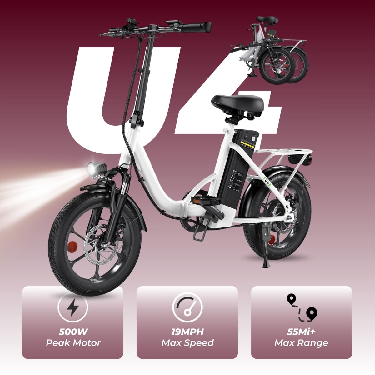 isinwheel U3 Foldable Electric Bike - U4 White