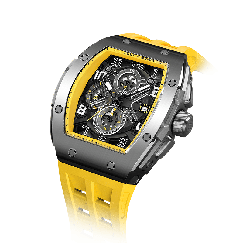 TSAR BOMBA Elemental Serie – Chronograph-Quarzuhr für Herren im tonneauförmigen Business-Design mit wasserdichtem Gehäuse Silbergelb