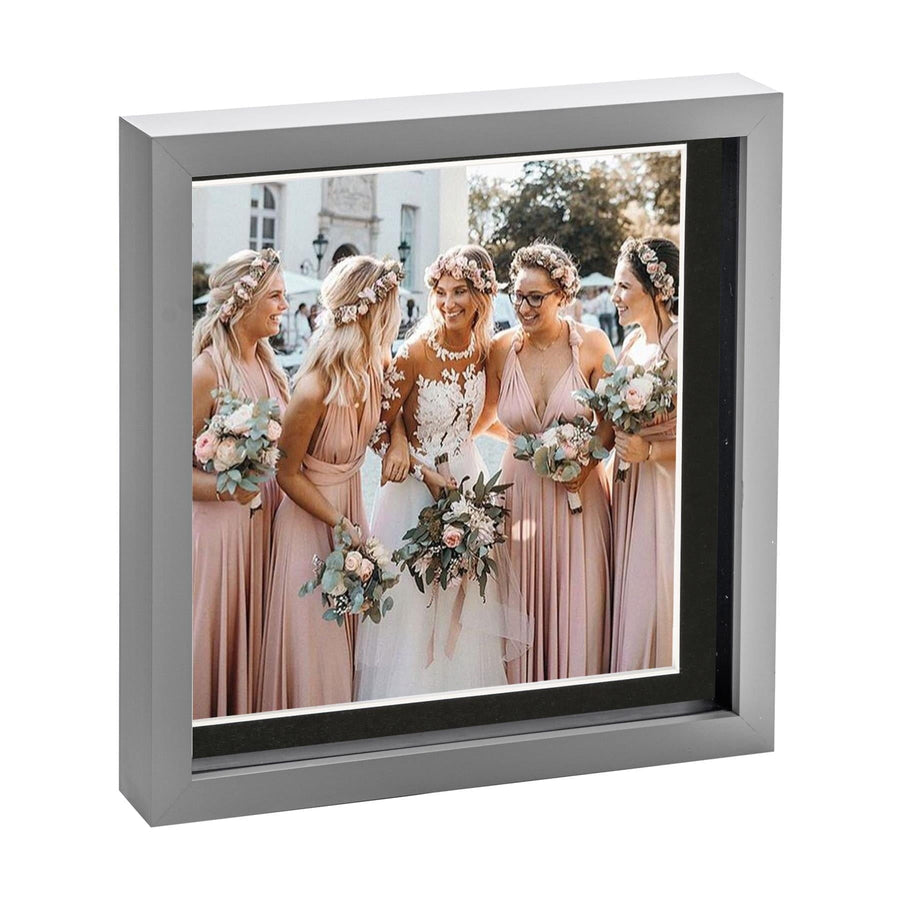 10" x 10" Grey 3D Box Photo Frame - with 8" x 8" Mount - Black Mount