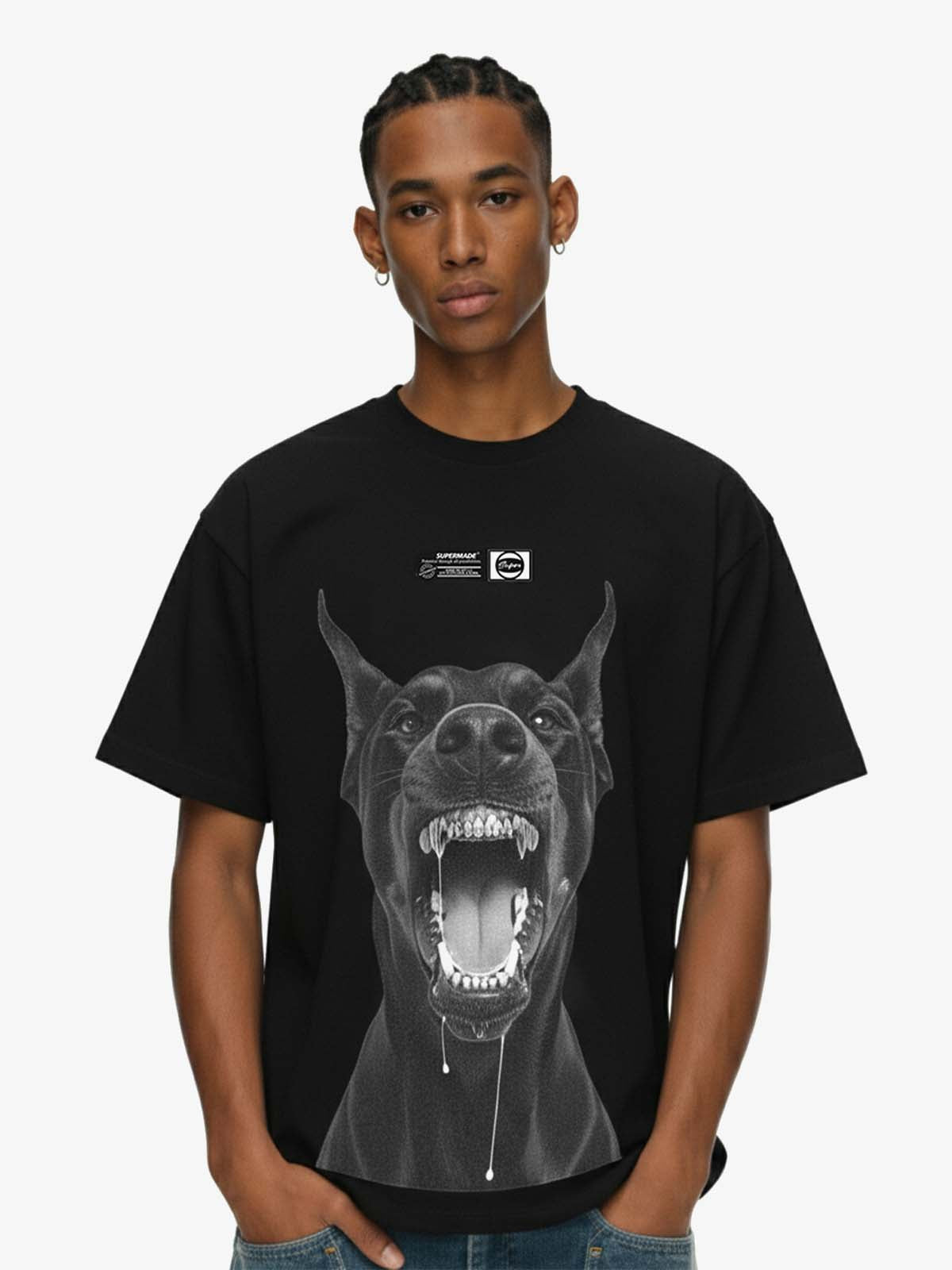 Snarling Doberman Graphic T-Shirt - Black / M