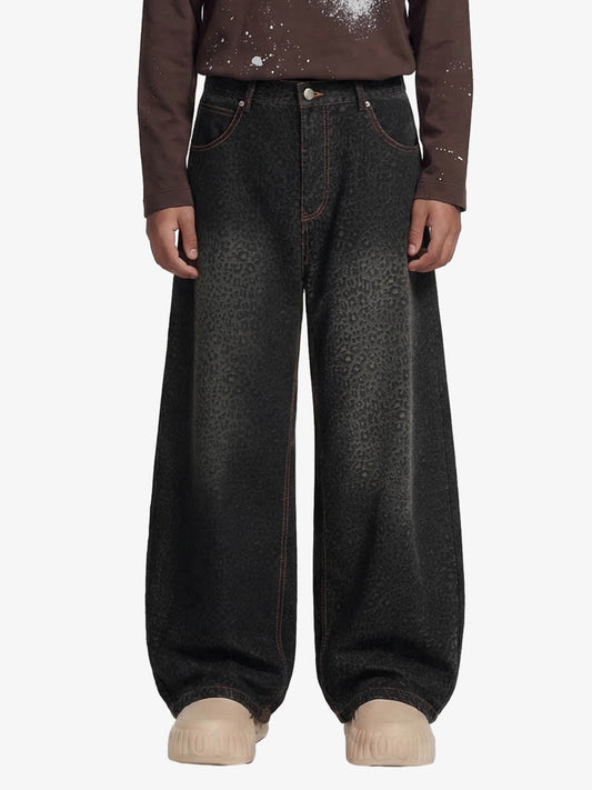 Denim Street Leopard Print Barrel Jeans - 2458 - Black / S