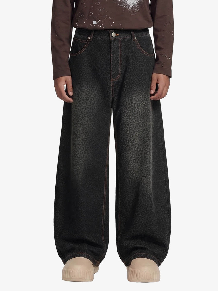 Denim Street Leopard Print Barrel Jeans - 2458 - Black / S