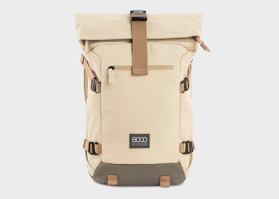 Nomad Hemp Rolltop Backpack in Beige and Green