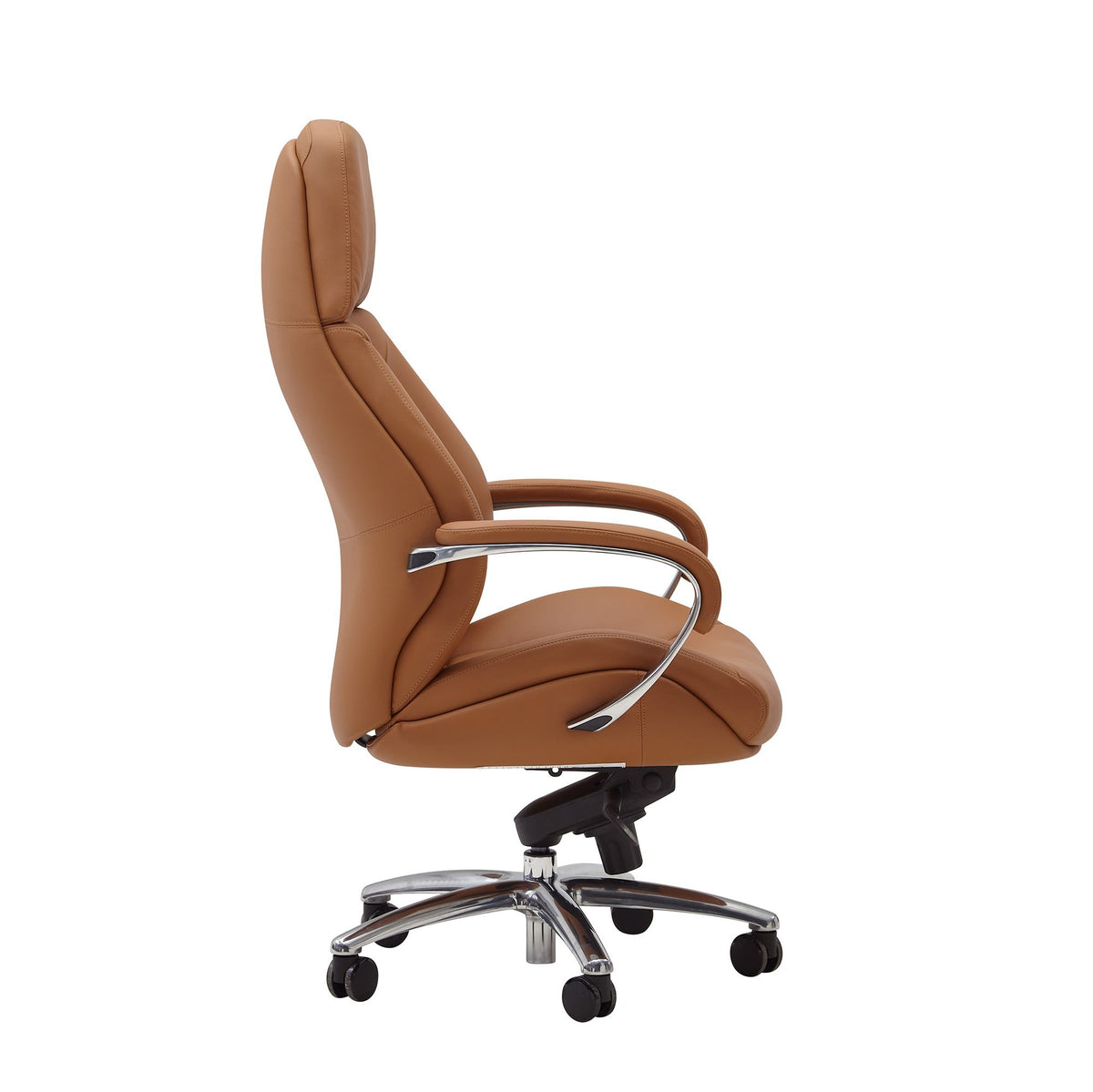 FineBuy Design Bürostuhl Bezug Echtleder Caramel Schreibtischstuhl bis 120 kg, XXL Design Chefsessel höhenverstellbar, Drehstuhl ergonomisch mit Armle