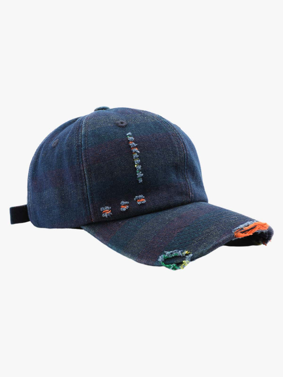 Vintage Washed Distressed Denim Baseball Cap - Navy