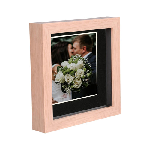 6" x 6" Light Wood 3D Deep Box Photo Frame - with 4" x 4" Mount - Black Mount