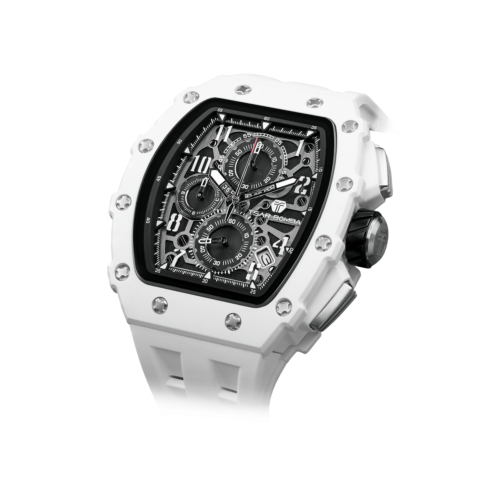 schwarze Uhr TSAR BOMBA Elemental Serie – Herren-Quarzchronograph mit Bio-Keramik-Lünette, Edelstahlgehäuse, Saphirglas, 50 m Wasserdichtigkeit und Si