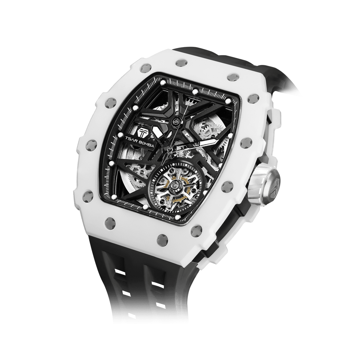 TSARBOMBA elemental TB8209C Men’s Fashion Watch; features a Miyota movement paired with a ceramic bezel and a 316L stainless steel case, combining dur