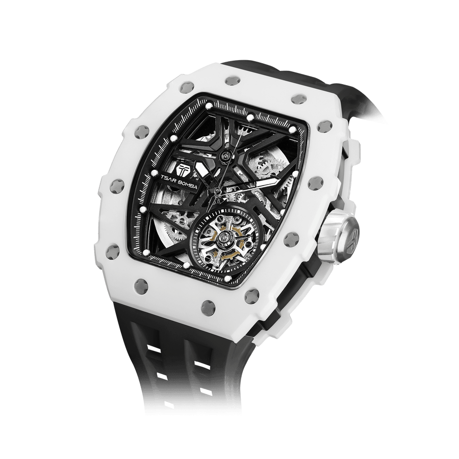 TSARBOMBA elemental TB8209C Men’s Fashion Watch; features a Miyota movement paired with a ceramic bezel and a 316L stainless steel case, combining dur