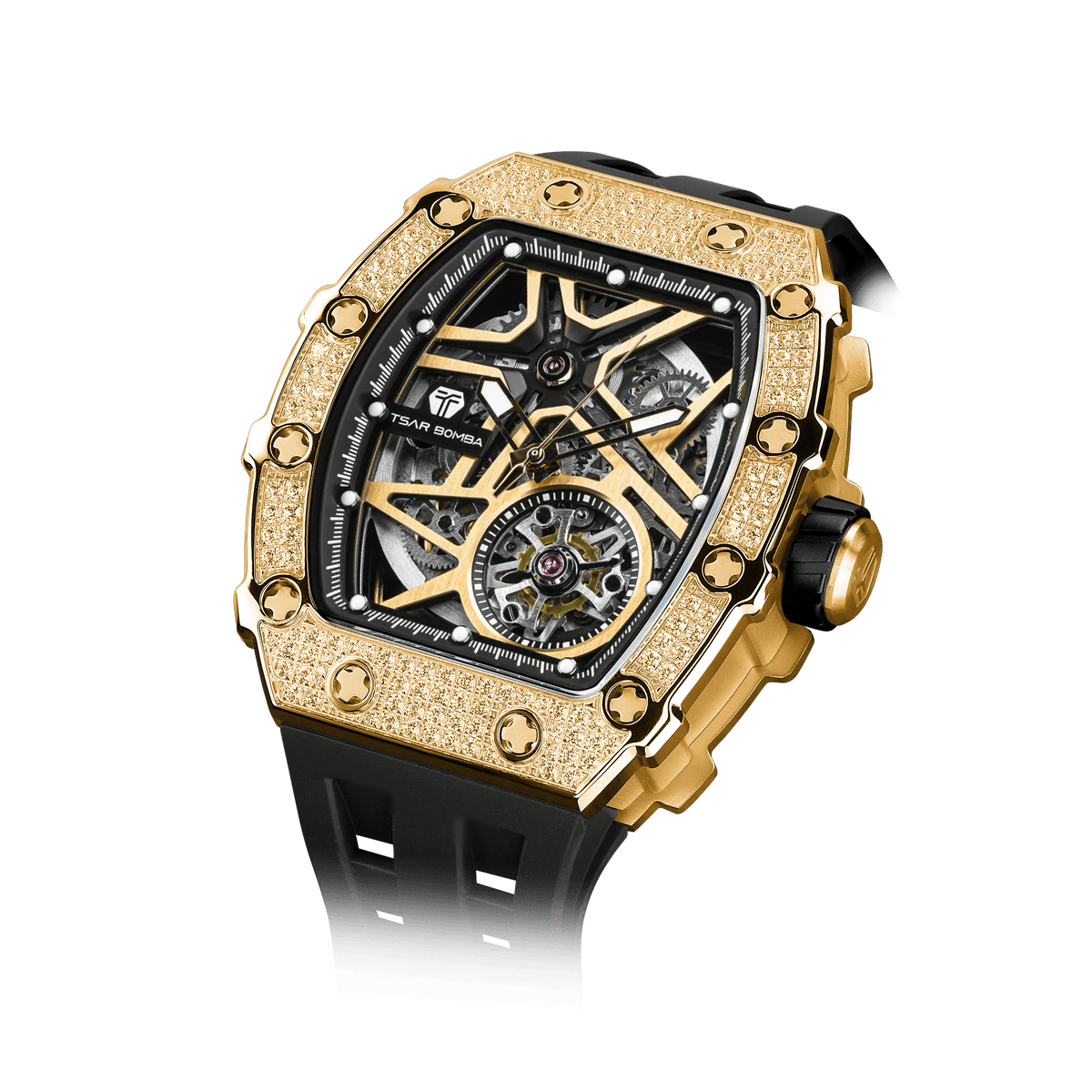 Elemental Series-Cubic Zirconia Automatic Watch TB8209D Golden Black