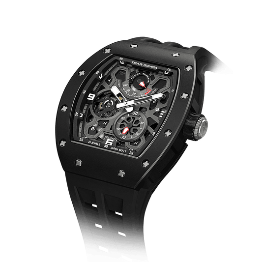 schwarze Uhr TSAR BOMBA Elemental Serie – Herren-Automatikuhr mit kompletter Keramik-Lünette und -Gehäuse Schwarz