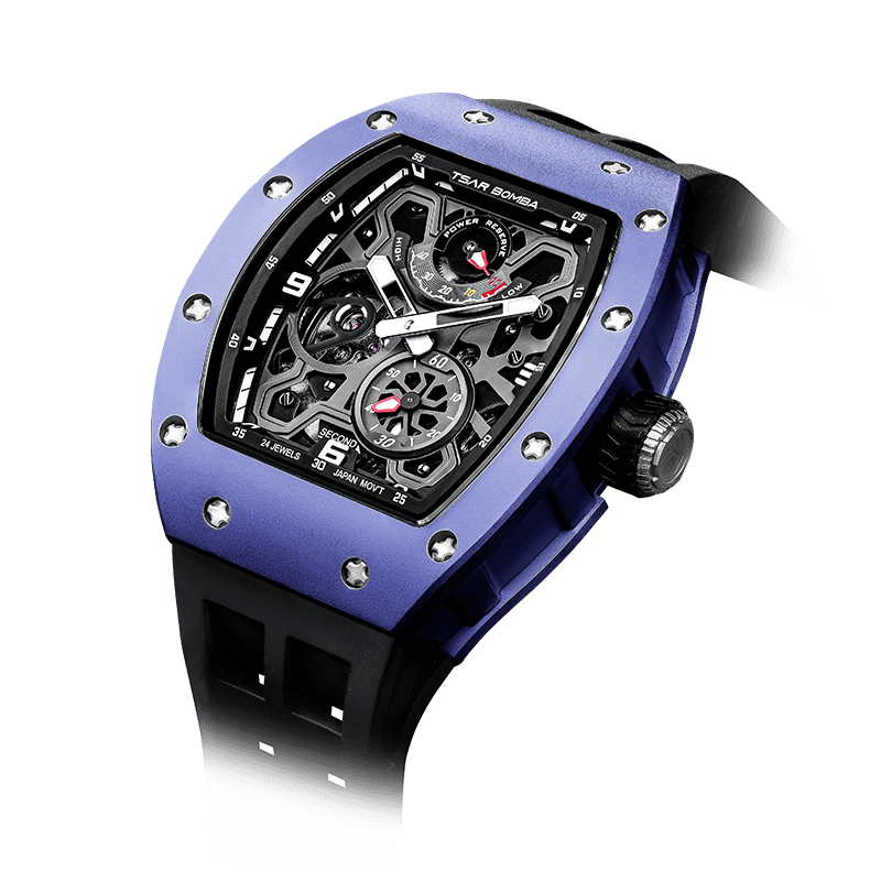 schwarze Uhr TSAR BOMBA watch– Herren-Automatikuhr mit kompletter Keramik-Lünette und -Gehäuse Blau