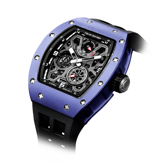schwarze Uhr TSAR BOMBA watch– Herren-Automatikuhr mit kompletter Keramik-Lünette und -Gehäuse Blau