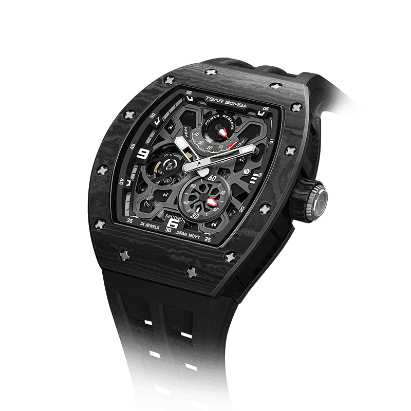 schwarze Uhr TSAR BOMBA watch Herren-Automatikuhr mit kompletter Carbonfaser Schwarz