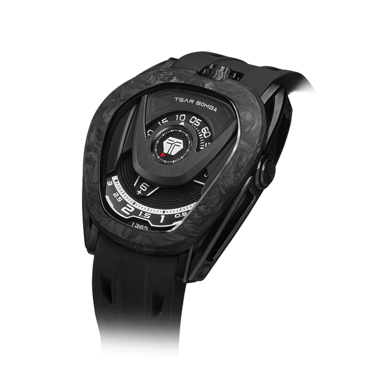 TSAR BOMBA Reactor Serie – Automatische Herrenuhr mit einzigartigem Zifferblatt, mechanisches Meisterwerk im tonneauförmigen Gehäuse Carbonfaser-Schwa