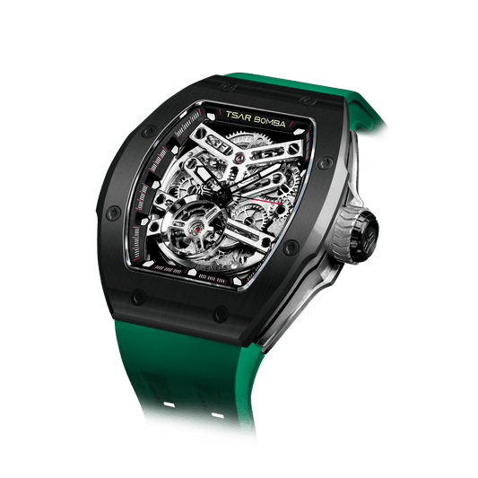 TSAR BOMBA Atomic Serie – Luxuriöse skelettierte Herren-Automatikuhr mit Wechselarmband. Hochleistungsfähiges mechanisches Meisterwerk Schwarz