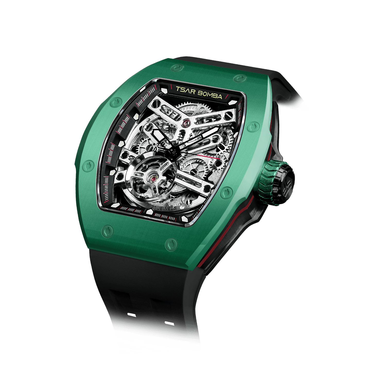TSAR BOMBA Herrenuhr– Luxuriöse skelettierte Herren-Automatikuhr mit Wechselarmband. Hochleistungsfähiges mechanisches Meisterwerk Grün