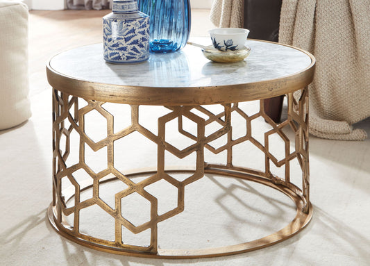 FineBuy Couchtisch Echter Marmor Weiß 60x60x36 cm Sofatisch Metall Gold, Design Wohnzimmertisch Rund, Kleiner Kaffeetisch Modern, Beistelltisch Anstel