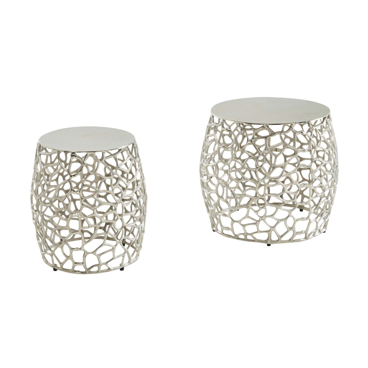 FineBuy Beistelltisch 2er Set Aluminium Design Satztisch Metall Rund, Wohnzimmertisch Couchtisch Ast-Struktur Modern, Sofatisch 2-teilig Wohnzimmer De