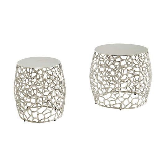 FineBuy Beistelltisch 2er Set Aluminium Design Satztisch Metall Rund, Wohnzimmertisch Couchtisch Ast-Struktur Modern, Sofatisch 2-teilig Wohnzimmer De
