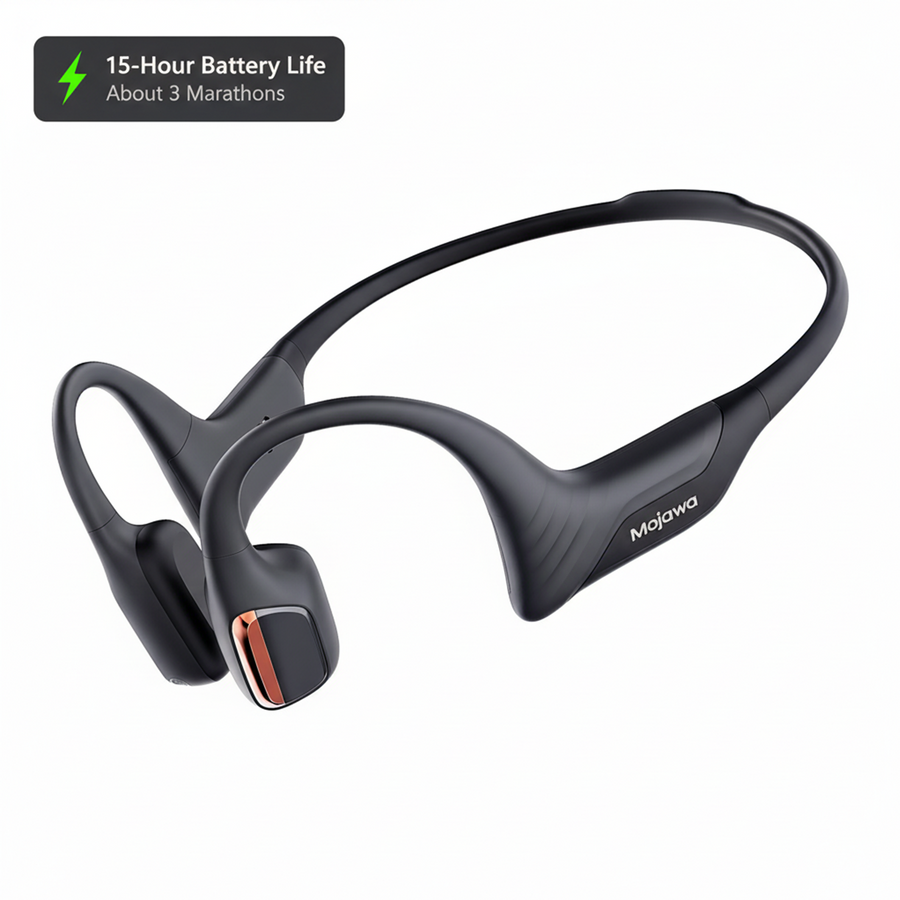 Purra Run Long Battery Life Bone Conduction Headphones | 15-Hour Battery Life Wind Noise Reduction for Cycling - Black