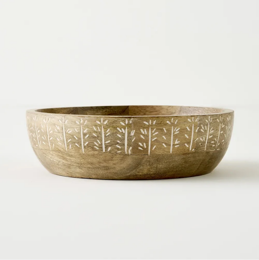 Flowers Carved  Mango Wood Decorative Bowl