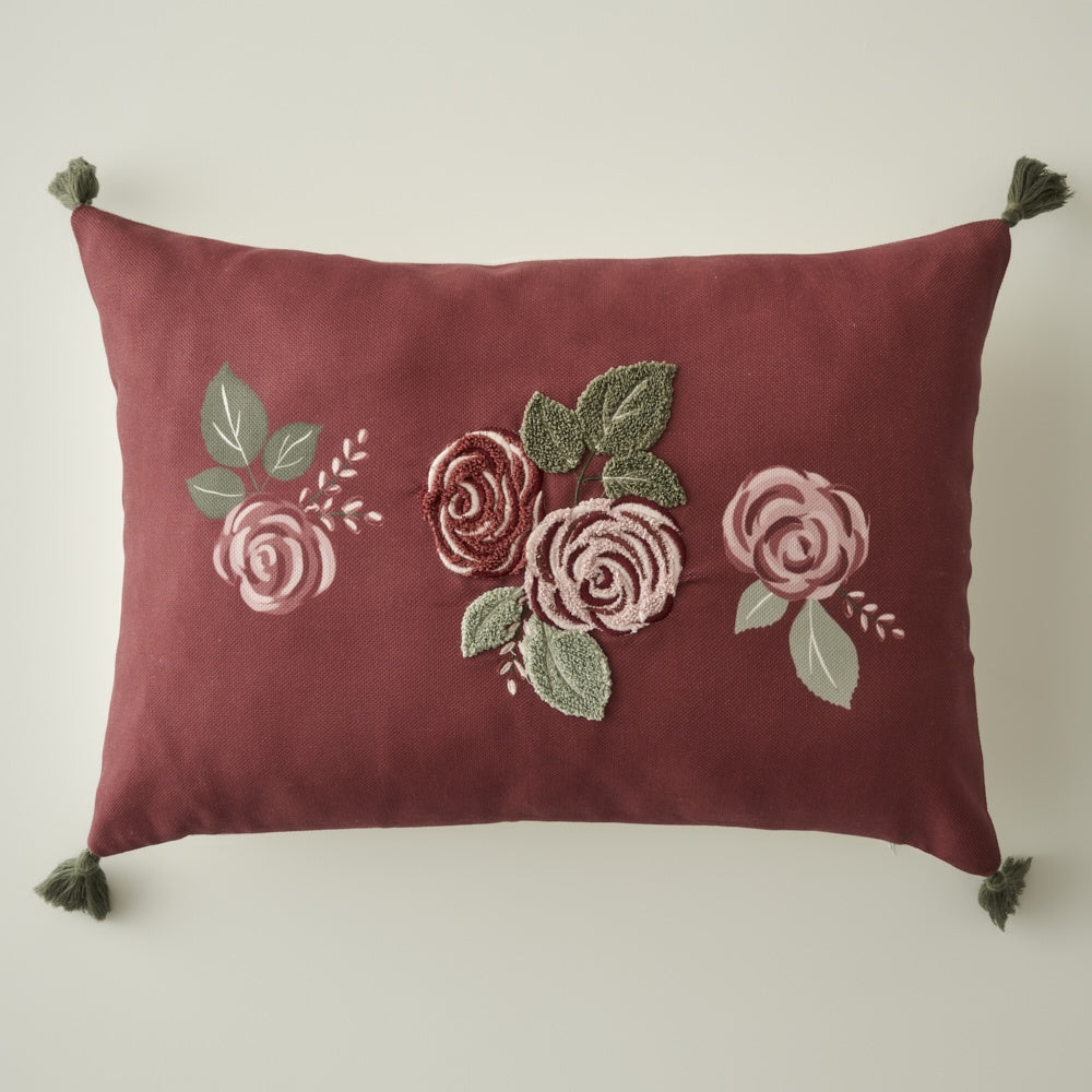 Rose Embroidered Decorative Pillow Cover