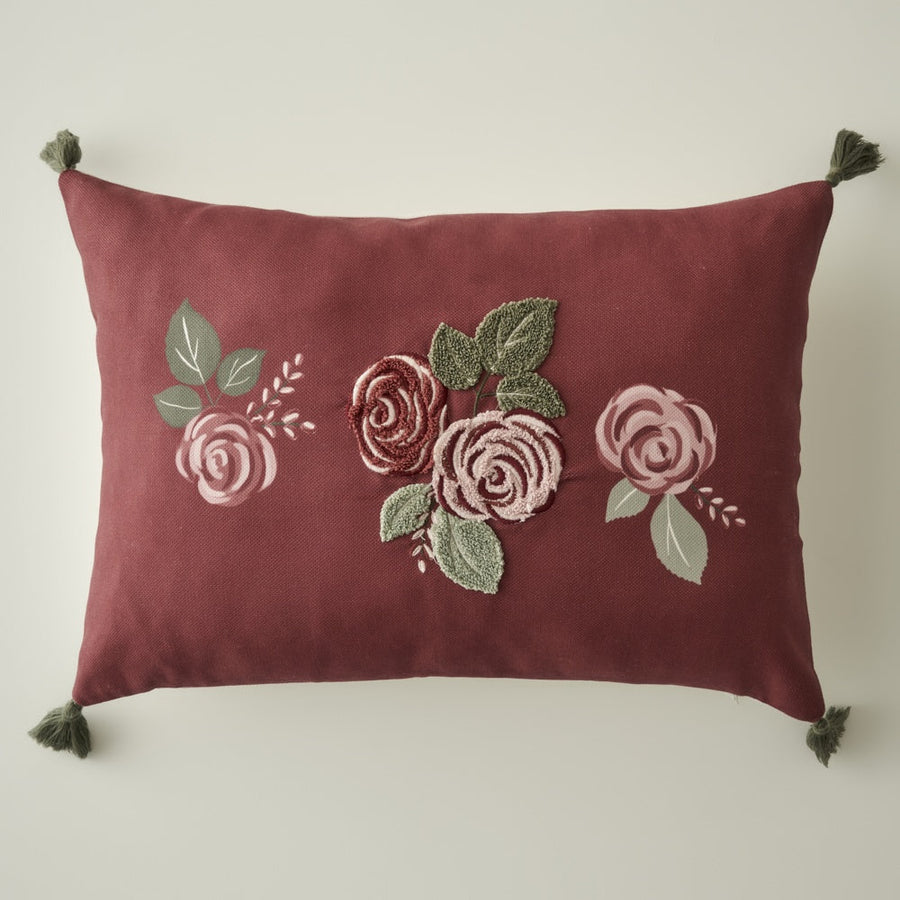 Rose Embroidered Decorative Pillow Cover