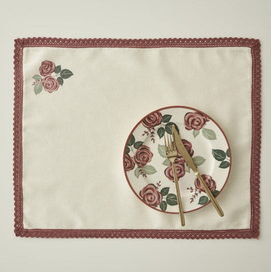 Rose Placemat with Lace Trim