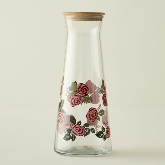 Rose Glass Carafe with Wooden Lid