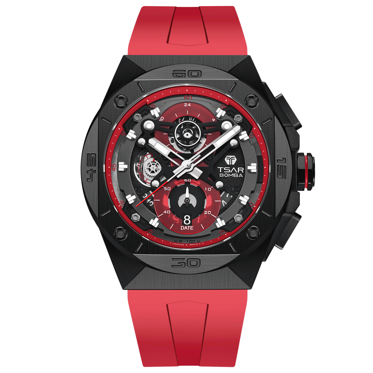 TSAR BOMBA Elemental TB8801Q Edelstahl Chronograph qutatz Herrenuhr - Rot